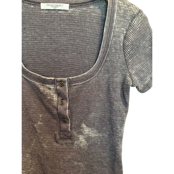 Project Social T Women's Most Wanted Burnout Henley Tee Sz S Purple Ribbed NWOT - Picture 3 of 6